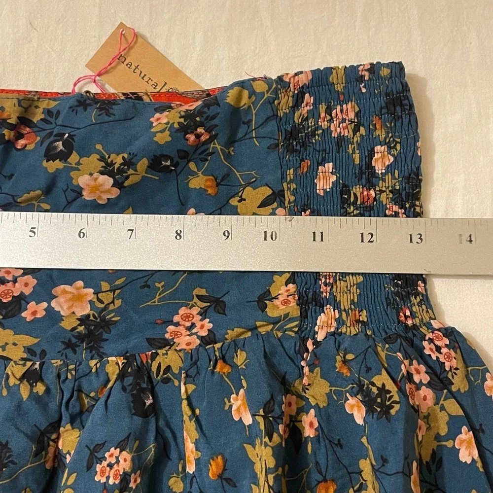 Natural Life Women's XS Floral Skirt Teal Blue NWT‎ Summer Ruffle Boho Festival